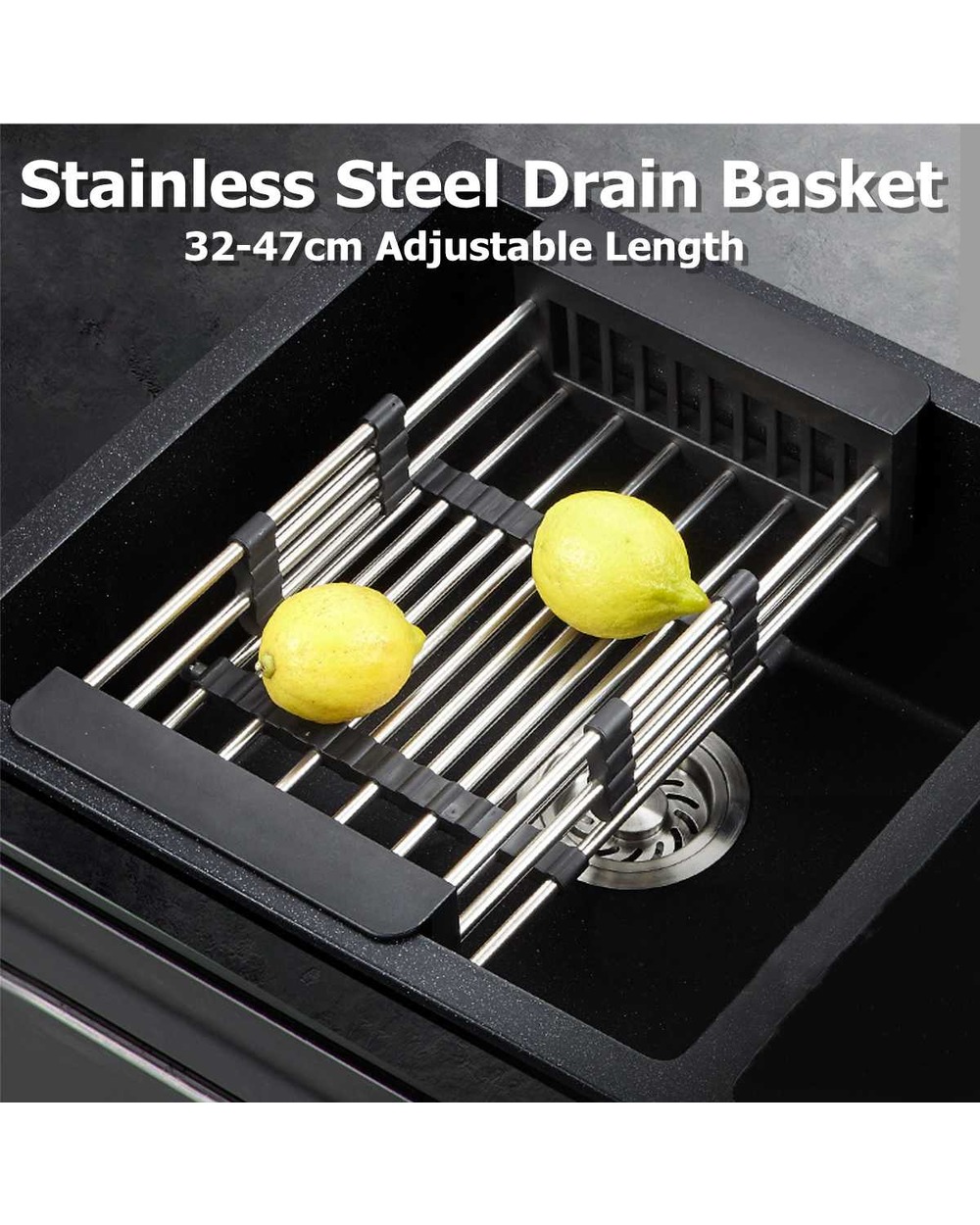 Stainless Steel Adjustable Telescopic Kitchen Over Sink Dish Drying Rack front-1