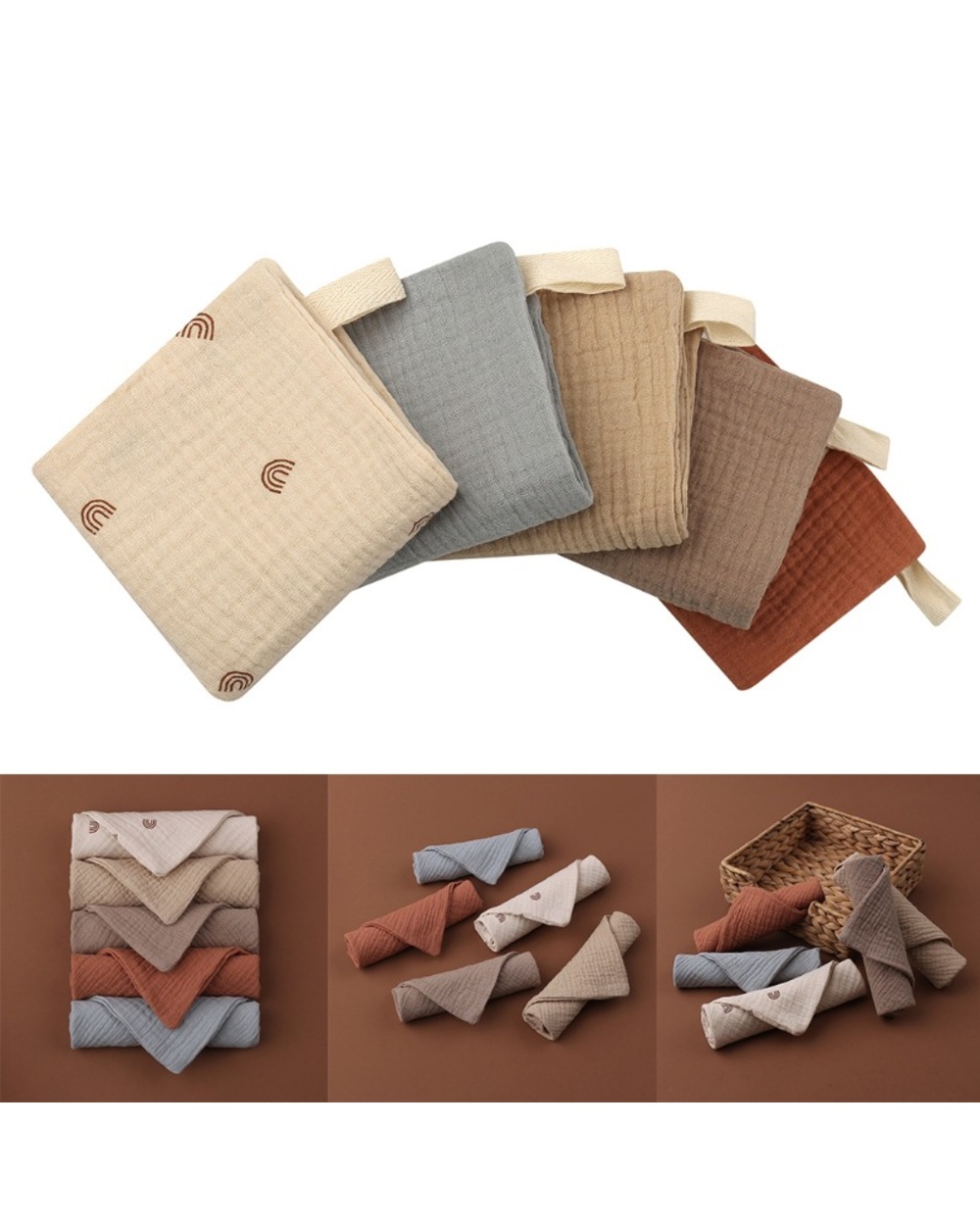 5Pc Baby Towel New Born Items Stuff Muslin Squares Infant Newborn Hand Bath Shower Face Towels Soft Cotton Gauze Baby W front-1