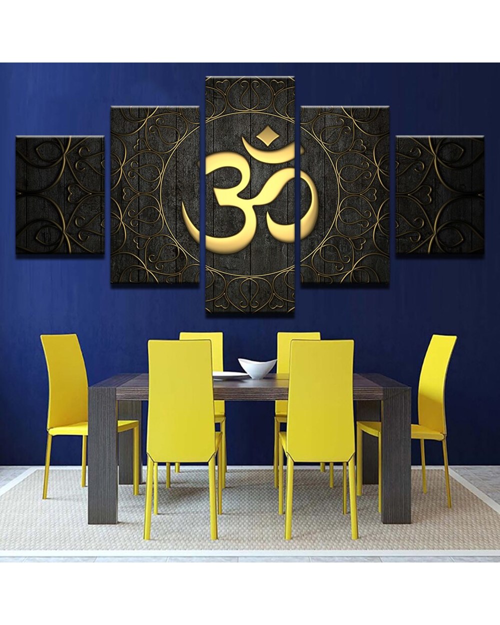 Buddha OM Yoga Painting Golden Symbol Pictures Buddha 5 Panel Canvas Art Wall Decor front-3
