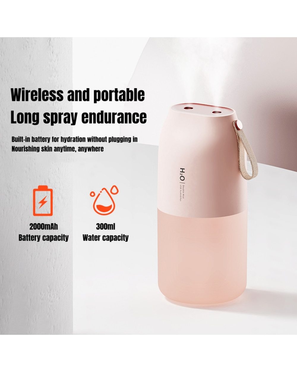 300Ml Dual Sprayer Air Humidifier 2000Mah Usb Rechargeable Battery Wireless Aroma Mist Maker Fogger Diffuser Light Umid front-1