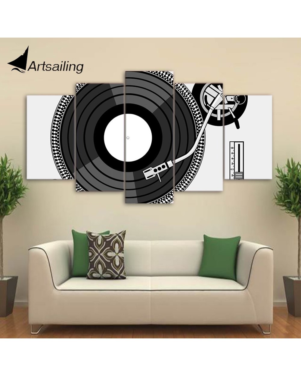 Classic Nostalgia Old Record DJ Picture Print Music 5 Panel Canvas Art Wall Decor front-3