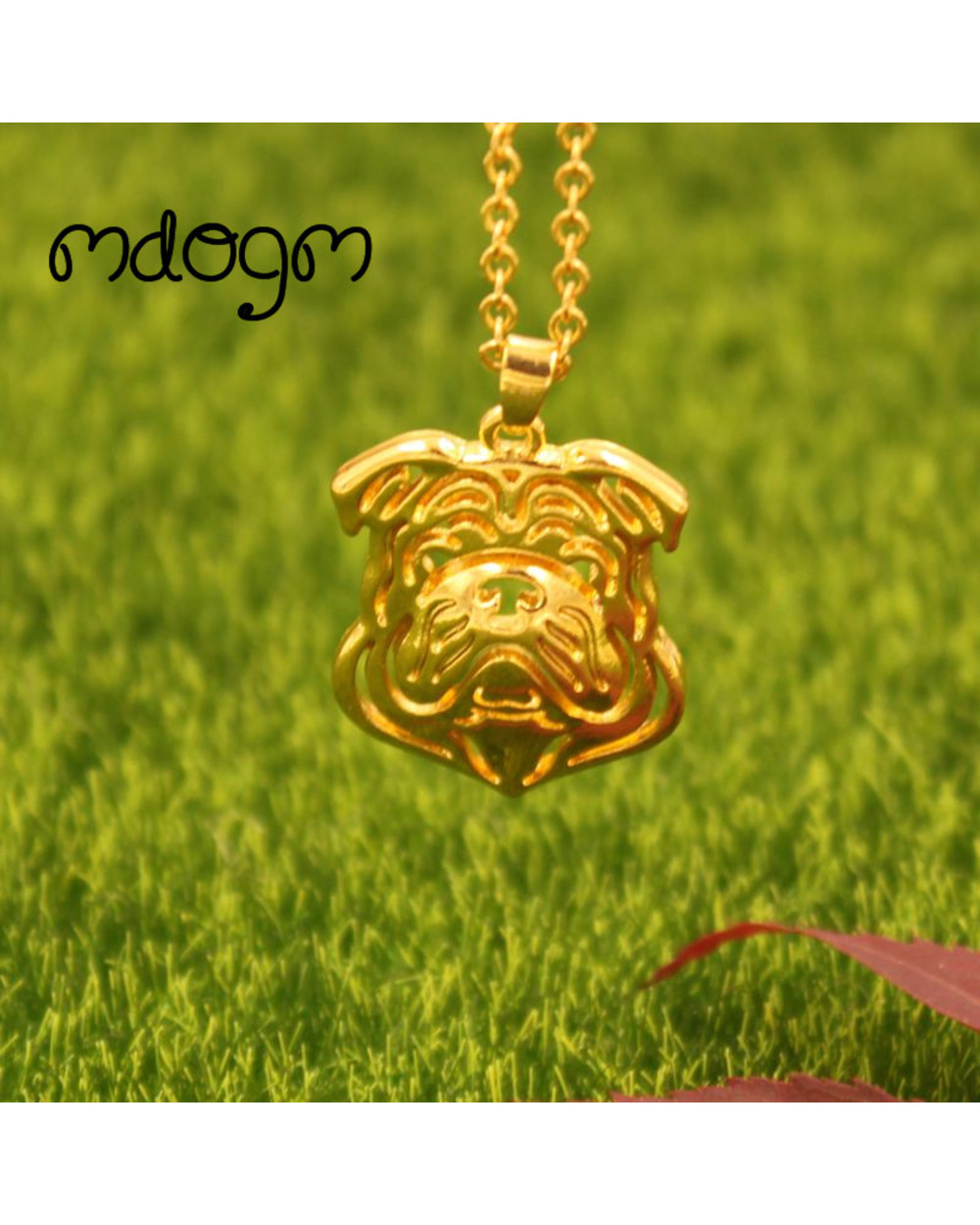 Cute Bulldog Necklace Dog Animal Pendant Gold Silver Plated Jewelry front-2