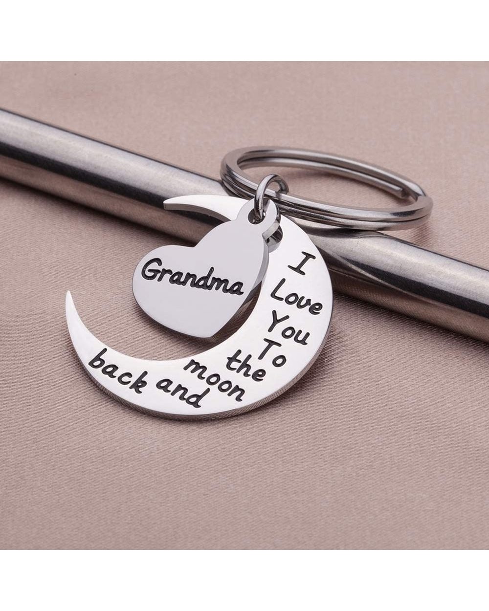 Grandma Grandmother Keychain Gift From Granddaughter Grandson I Love You To The Moon and Back front-2