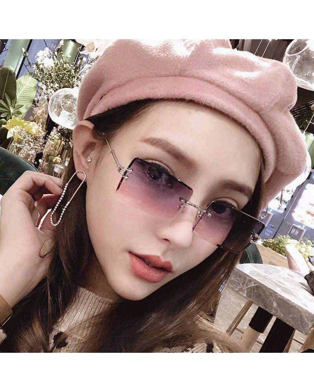 Vintage Fashion 2021 New Sunglasses Rimless Frameless Rectangle Shades Gradient Uv400 Summer Traveling Sun Glasses For front-1
