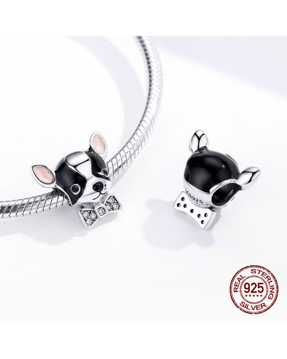Chihuahua dog charm Hot sell enamel beads 925 sterling silver fit original front-1