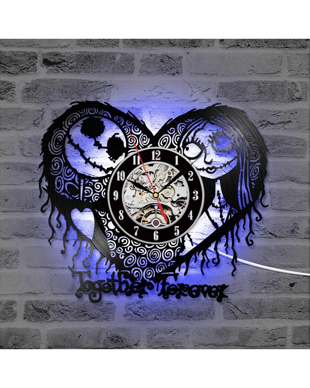 Home Decor Nightmare Before Christmas Heart Pattern Vinyl Record Clock Hollow Creative Antique Style CD Record LED Clock front-1