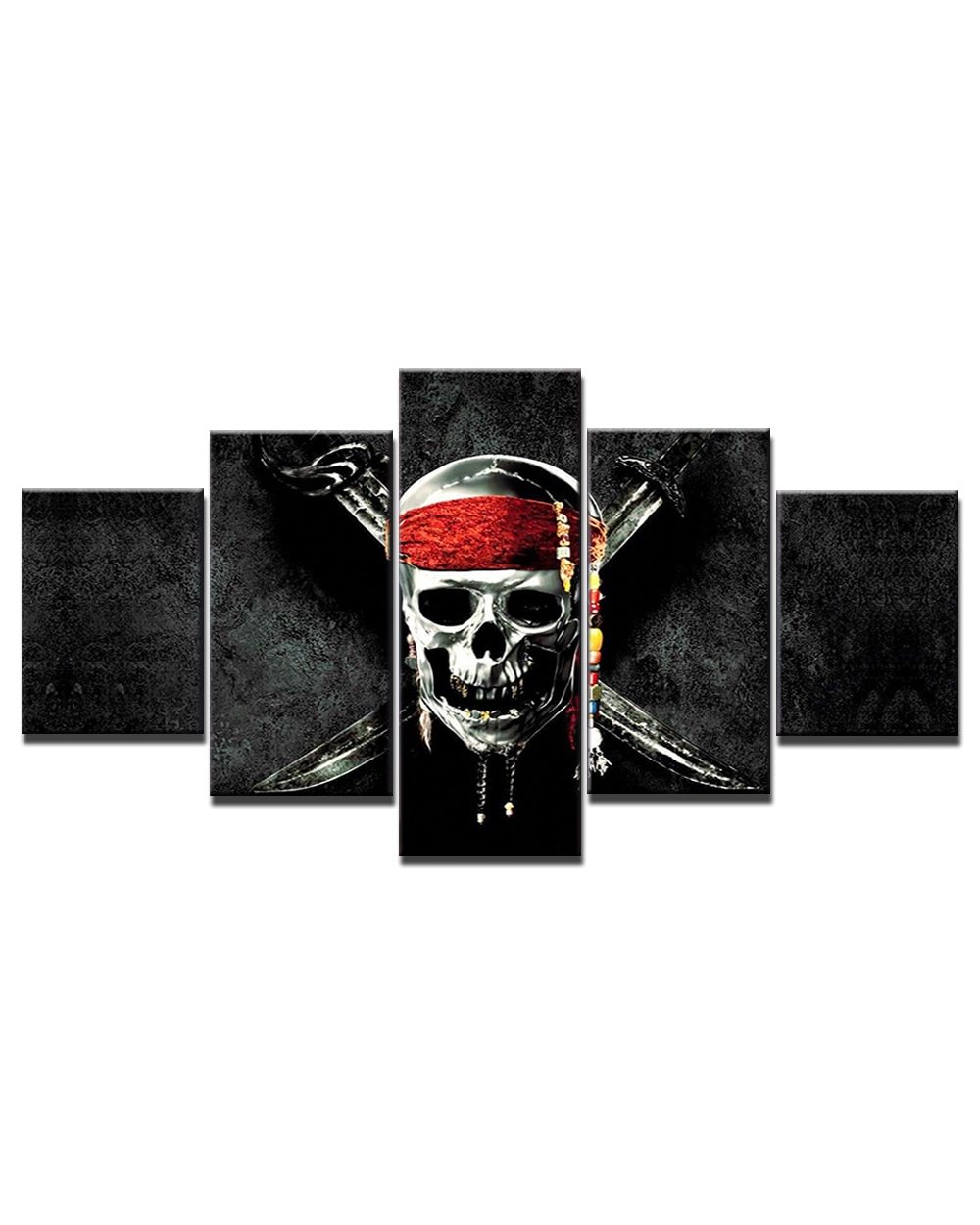 Painting Skull Pirates Picture Print 5 Panel Canvas Art Wall Decor front-2