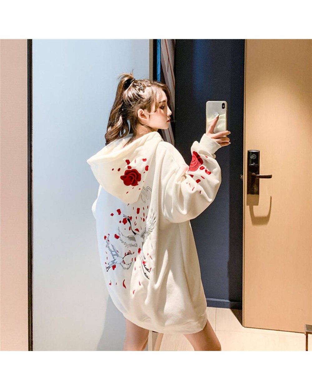 White Women Sweatshirts Cute Print Harajuku Hoodie Streetwear Winter Oversized Tops Hoody Womens front-3