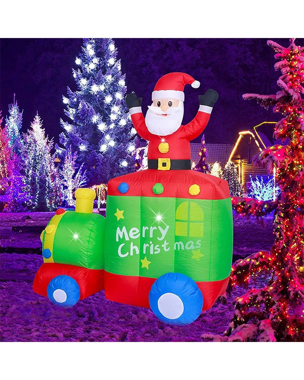 70 Inches Large Christmas Lighted Inflatable Santa Claus with Train LED Light Christmas Outdoor Yard Ornament front-1