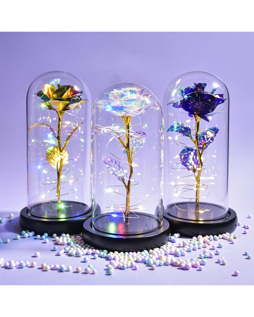 Forever Rose in Glass Dome- Galaxy Rose Flower LED Light Artificial Flowers Christmas Valentine Gift front-1