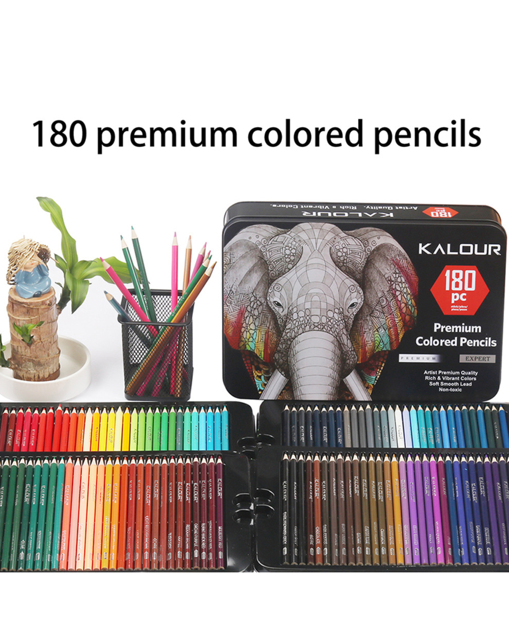 Colored Pencils With Metal Box 180 Unique Coloured Pencils And Pre Sharpened Crayons For Coloring Book-Ideal Christmas front-1