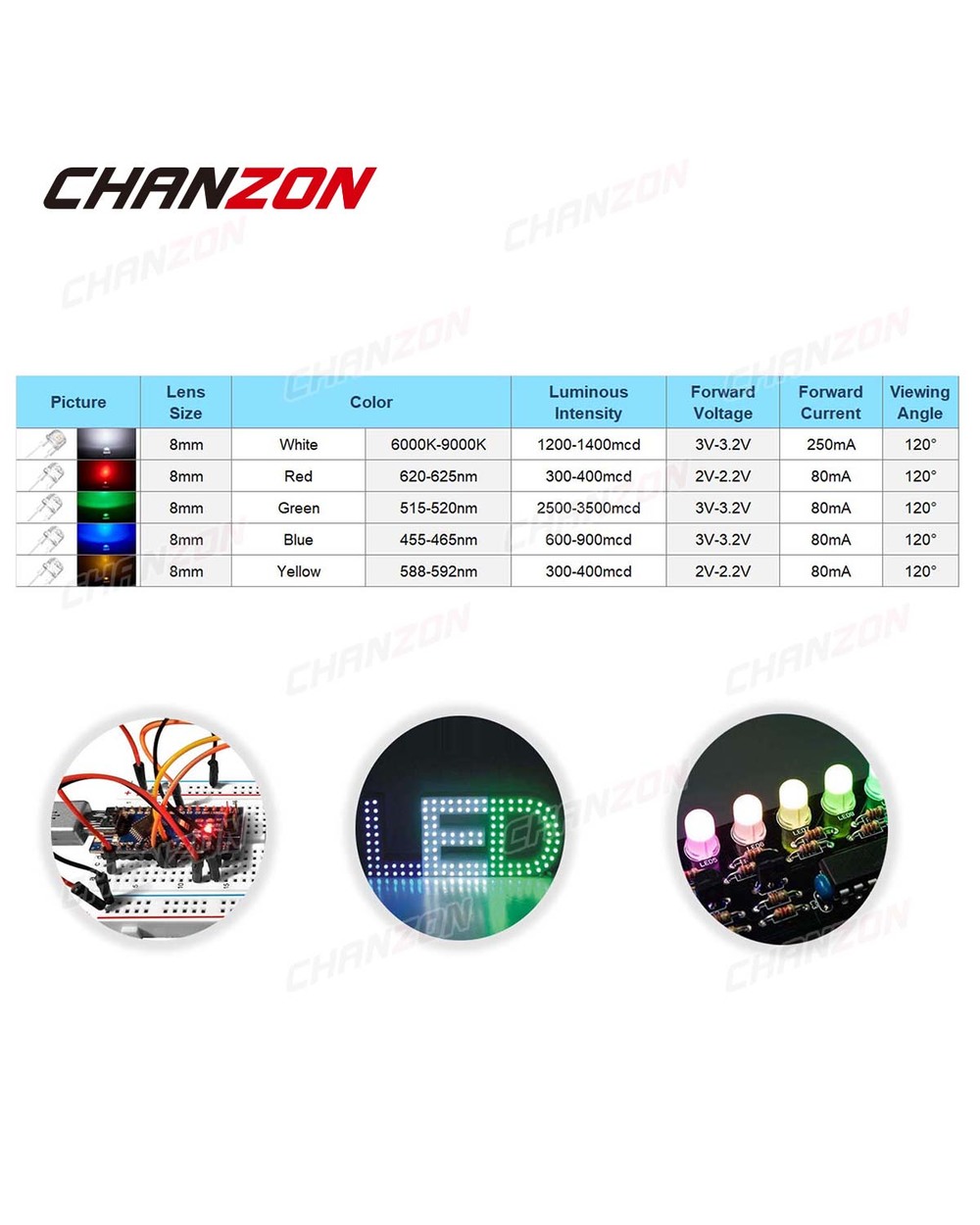 50Pcs 8Mm Led Emitting Diode Straw Hat Micro Indicator White Red Green Blue Yellow Color 2V 3V Diy Pcb Circuit Super Br front-2