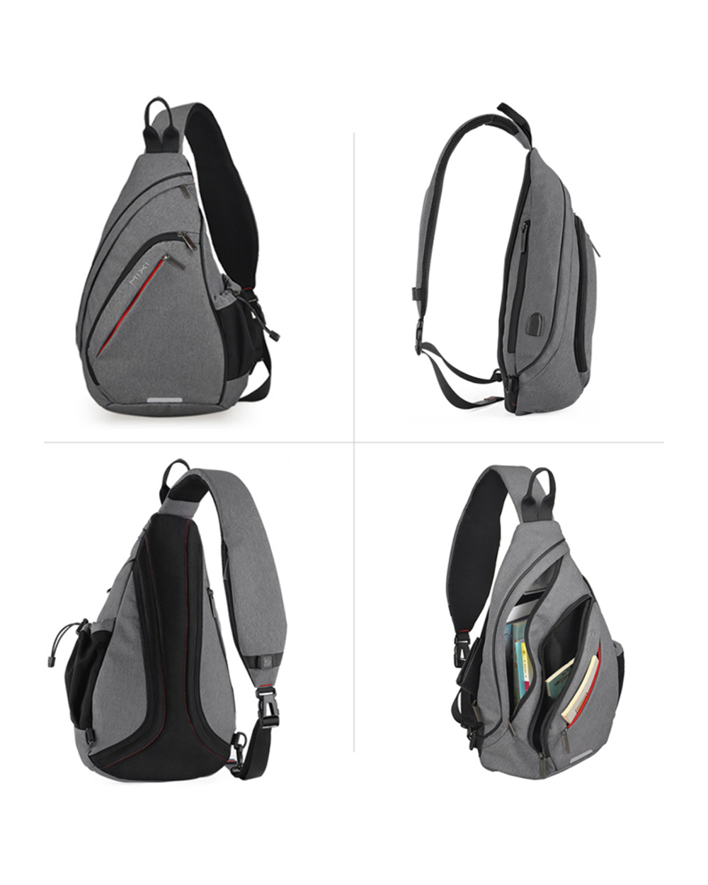 Mixi Men One Shoulder Backpack Women Sling Bag Crossbody Usb Boys Cycling Sports Travel Versatile Fashion Bag Student S front-1