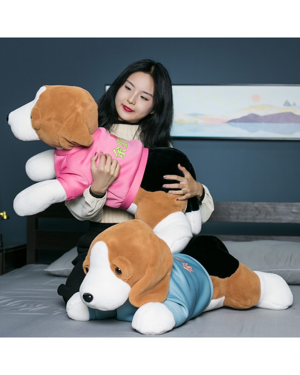 Simulation Dressing Beagles Dog Plush Toy Stuffed Lifelike Animals Beagles Hug Throw Pillow Touch front-1