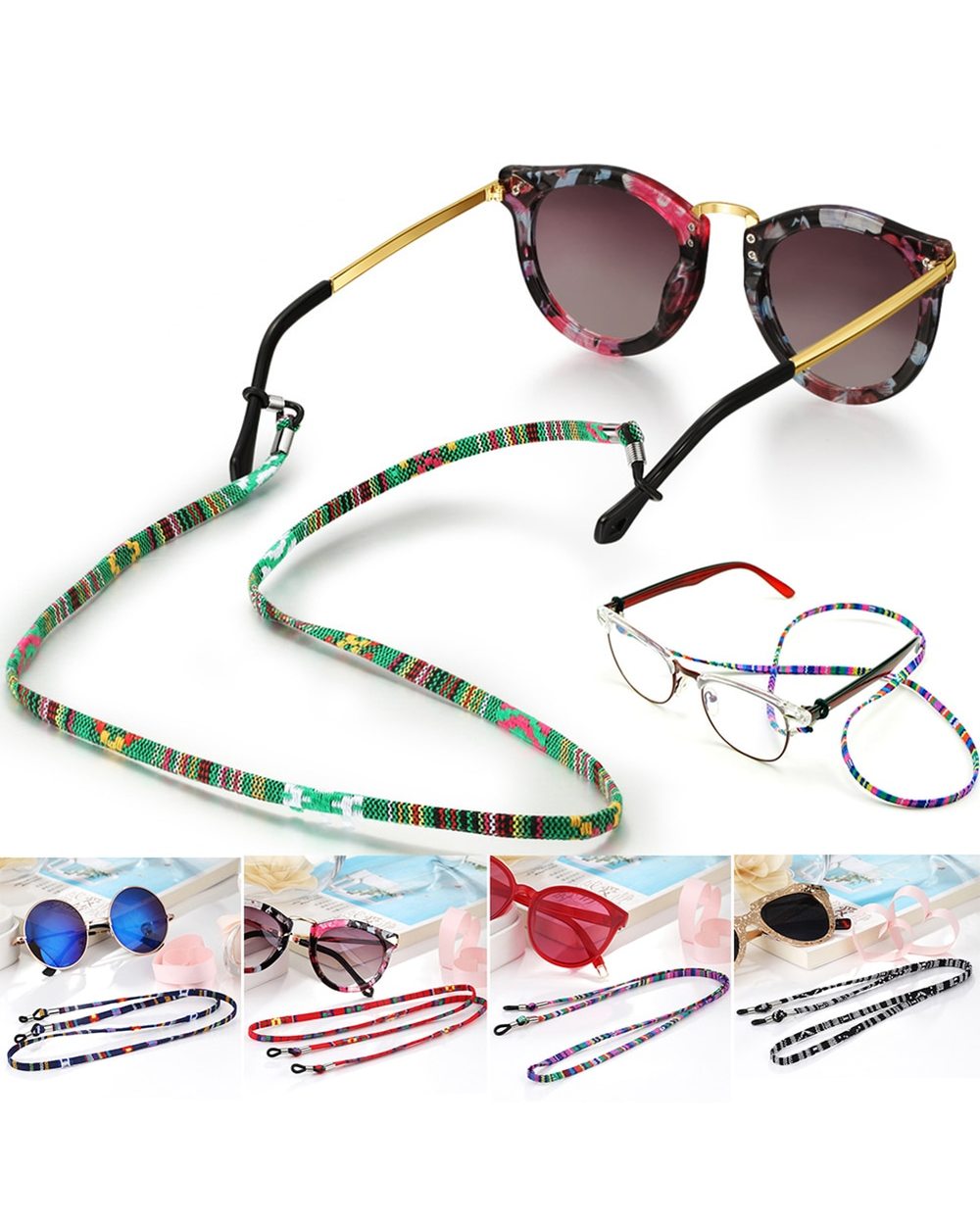 Practical Eyeglass Sunglasses Cotton Neck String Cord Retainer Strap Eyewear Lanyard Holder High-End Ethnic Rope Glasse front-0