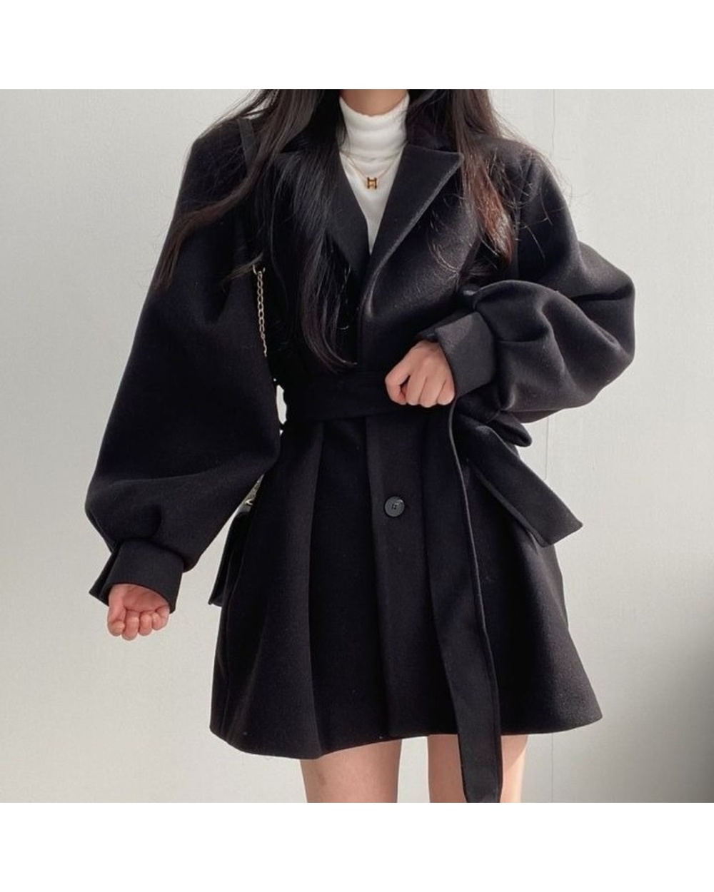 2021 Women Solid Wool Blend Fit Belt Coats Female Warm Plus Cotton Thicker V-Neck Office Lady Trendy Elegant Button Ou front-1