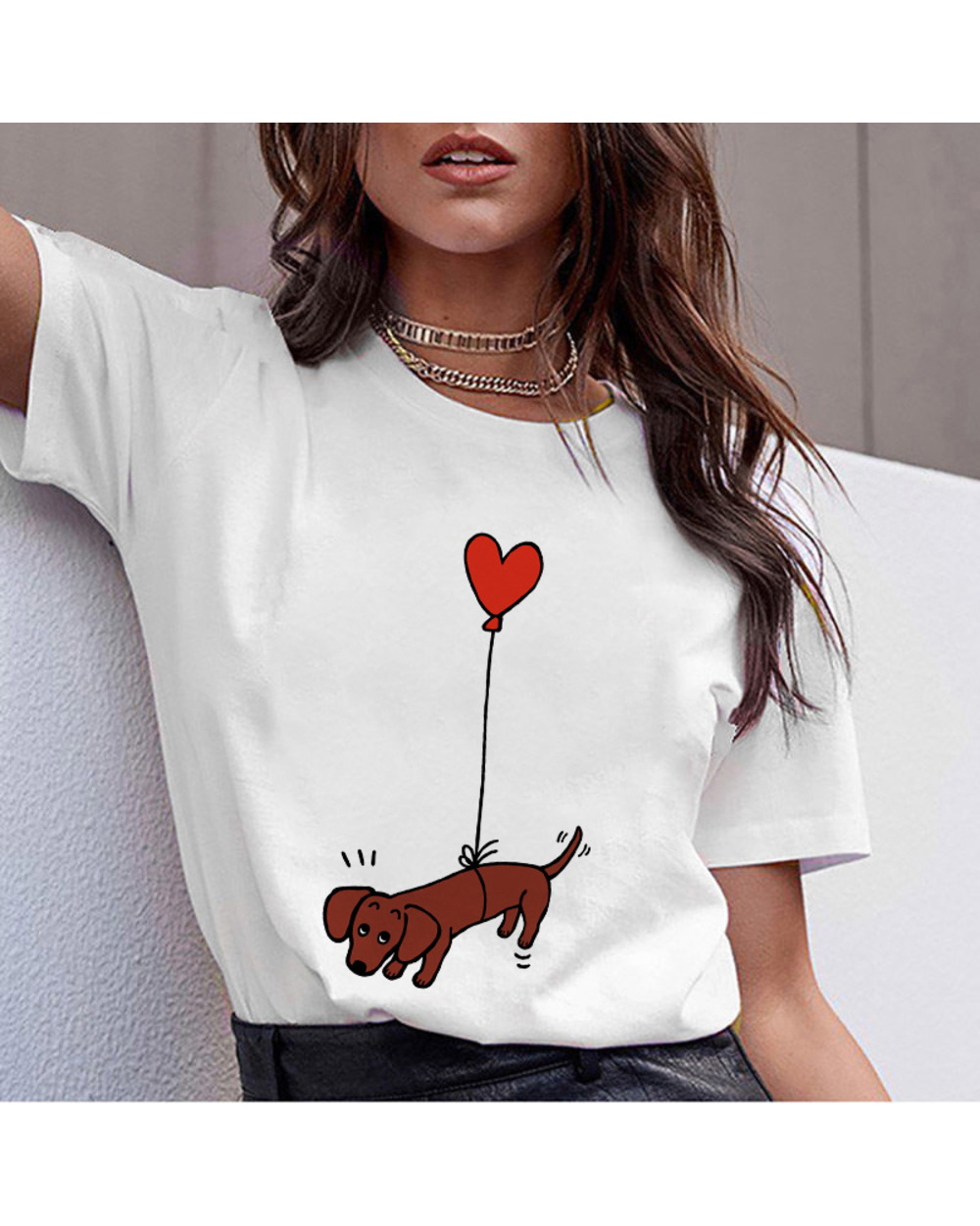 Dachshund Teckel Funny T Shirt Summer Women Cute dog T-shirt Pit Bull Tshirt Female Tee Tops front-0
