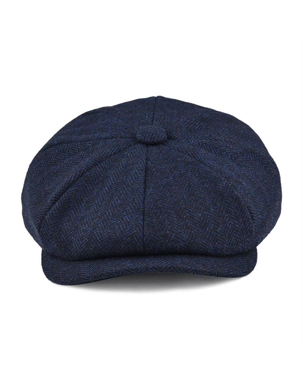 Botvela Wool Tweed Navy Blue Herringbone Newsboy Cap Men 8-Quarter Panel Cabbie Flat Caps Women Driver Beret Hat front-1