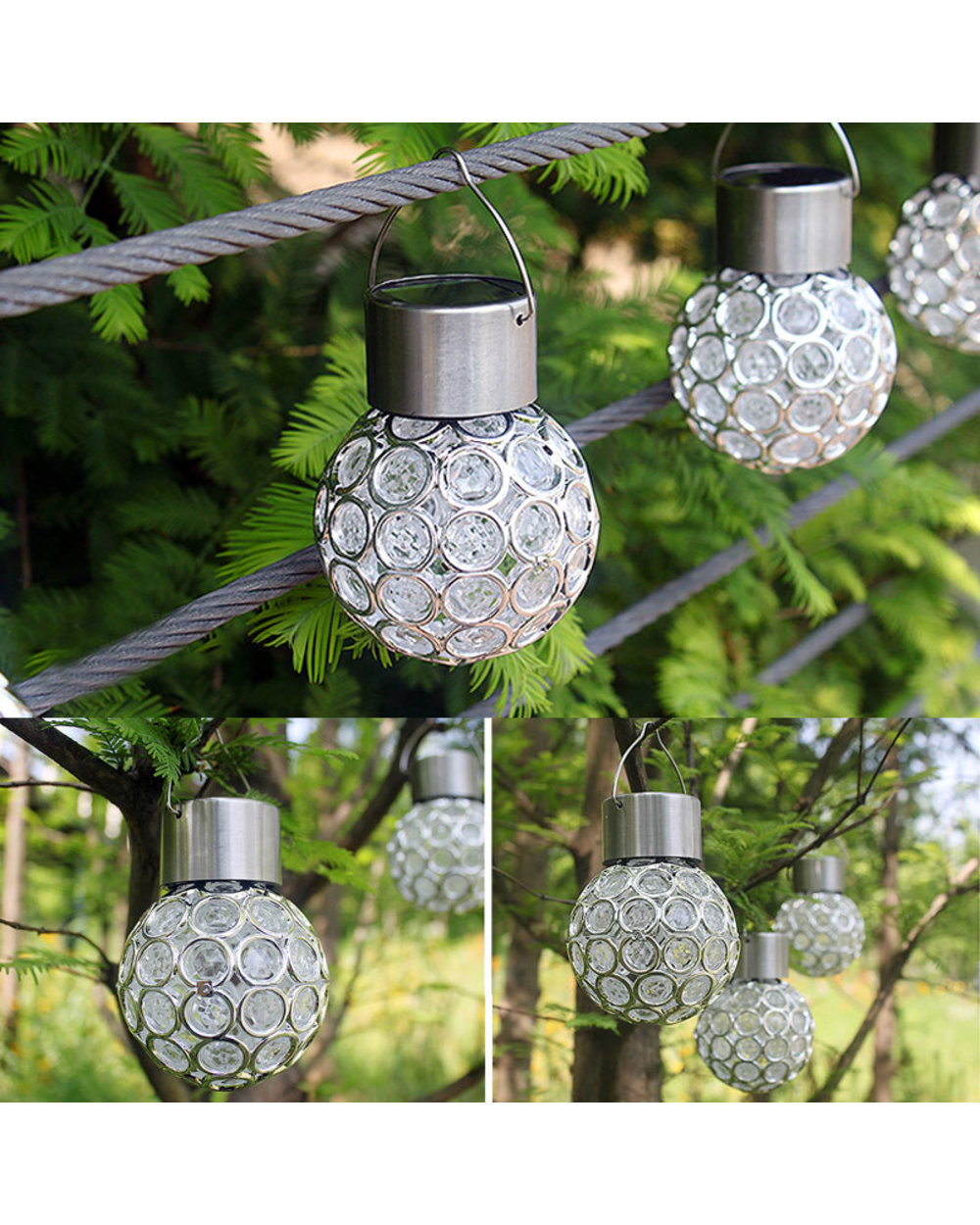 LED Solar Hanging Light(Solar Powered) Waterproof Hollow Out Ball Lamp front-1