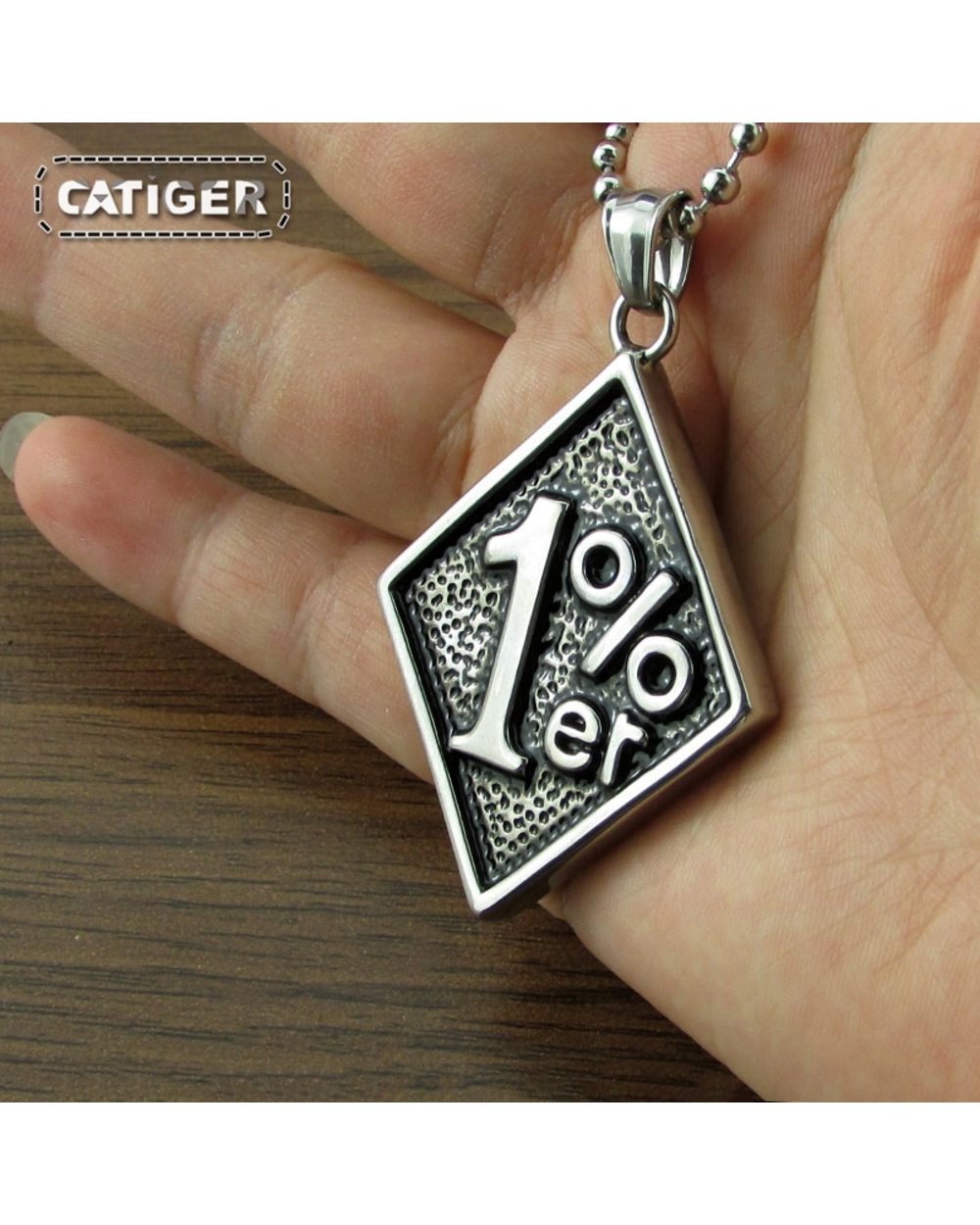 Stainless Steel Silver Pendant Necklace Biker Motorcycle front-1