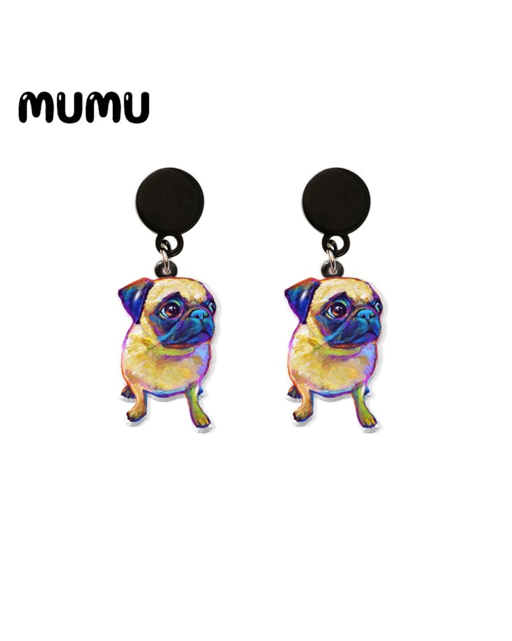 Pug Drop Earring Cute Dog Acrylic Earrings Resin Epoxy Handmade Jewelrys front-2