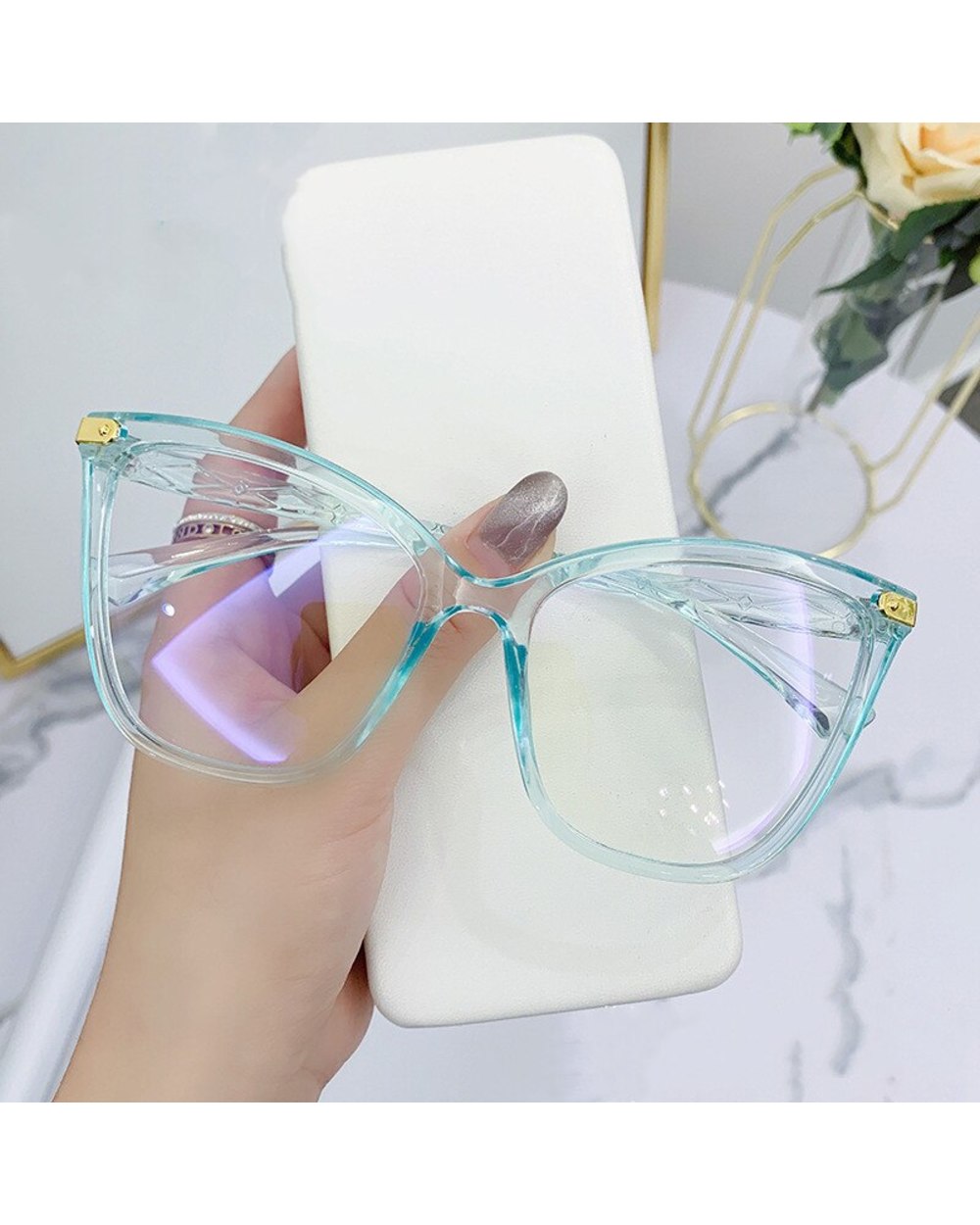 Wneelk Oversize Cat Eye Eyeglasses For Women Anti-Blue Light Glasses For Men Optical Computer Eye Wear Frame Fashion Sp front-4