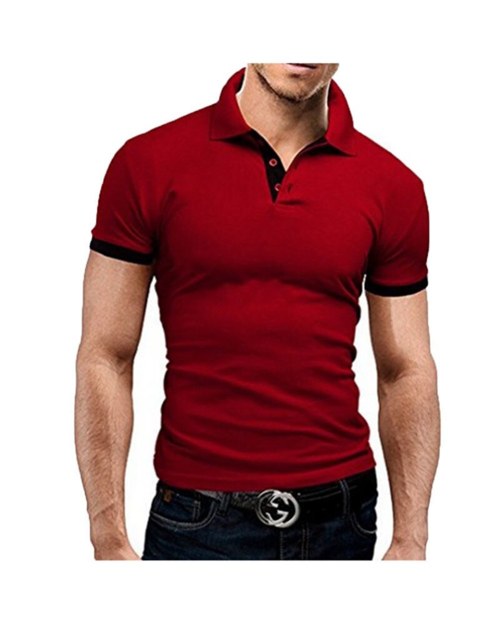 2022 New Muscle Aesthetics Sports Fitness Korean Casual Trend Men & T-shirt Slim Short-sleeved POLO Shirt front-2