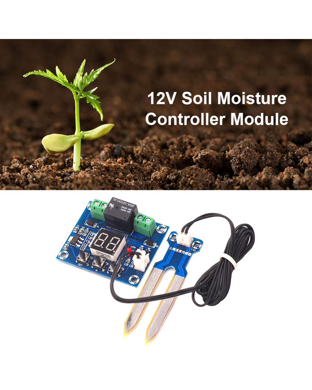 Xh-M214 12V Soil Humidity Sensor Controller Irrigation System Automatic Watering Module Digital Display Humidity Contro front-1