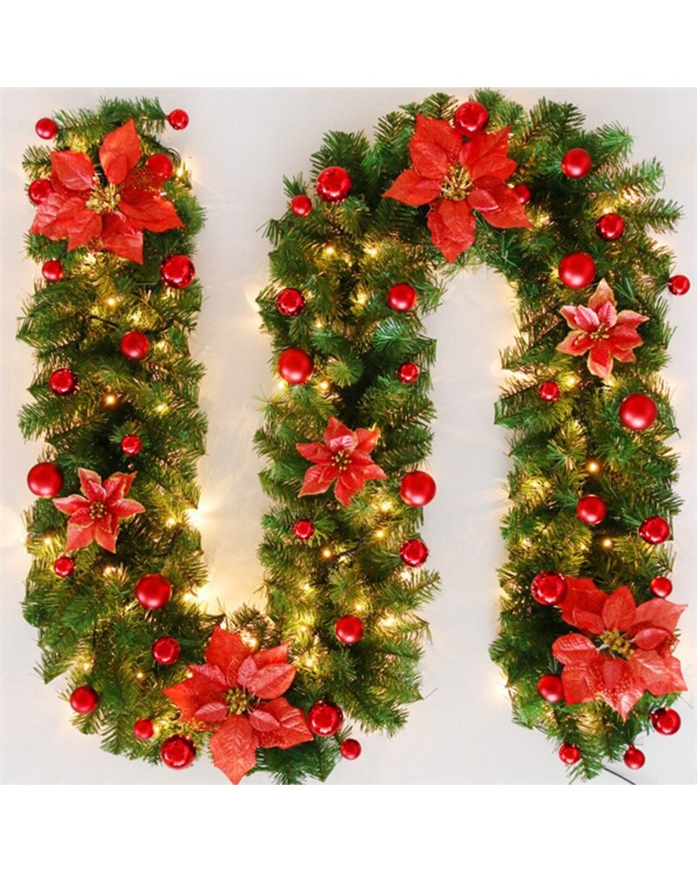 2.7 M Christmas LED Rattan Garland Decorative Green Christmas Garland Artificial Xmas Tree Rattan Banner Decoration front-3