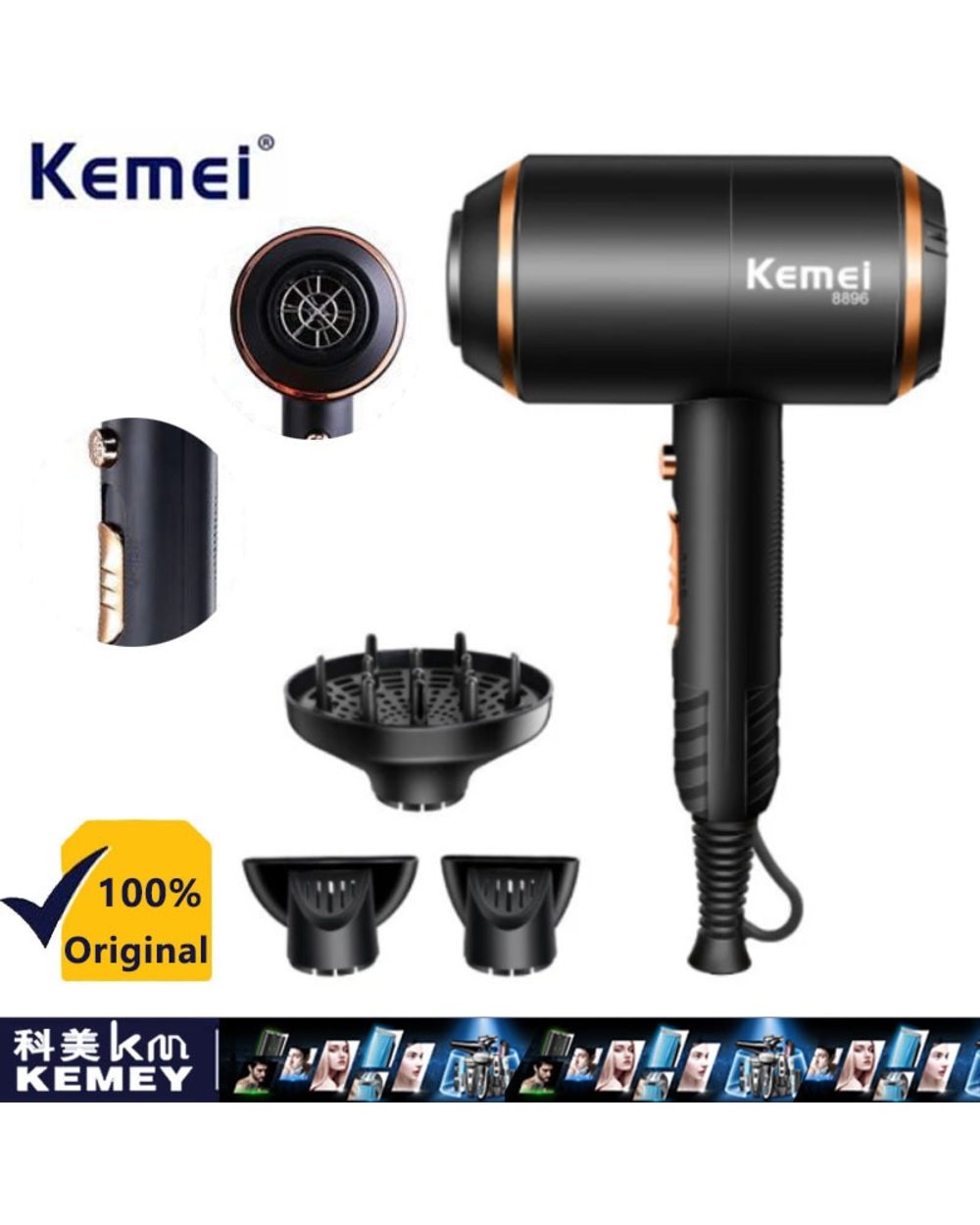 Kemei Professional Hair Dryer 4000W Strong Wind Ionic Blow Dryers Electric Hairdressing Equipment Hair Styler Modeling front-0