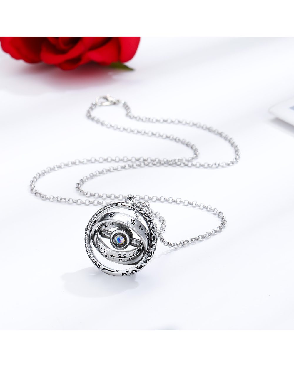 Openable Astronomical Ring Necklace 100 Languages I Love You Necklace for Women Valentine's Day Gift front-3