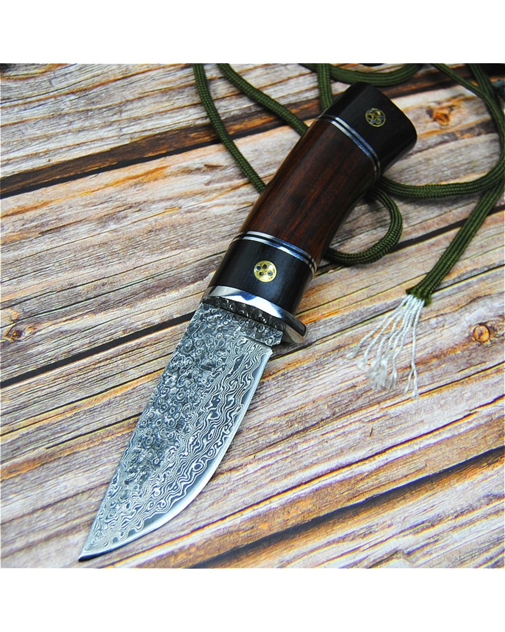 Damascus hunting knife tactics straight knife outdoor camping Damascus knife ebony handle straight knife front-4