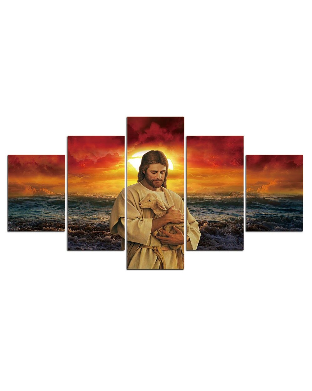 Religion Christianity Jesus Picture Jesus 5 Panel Canvas Art Wall Decor front-1