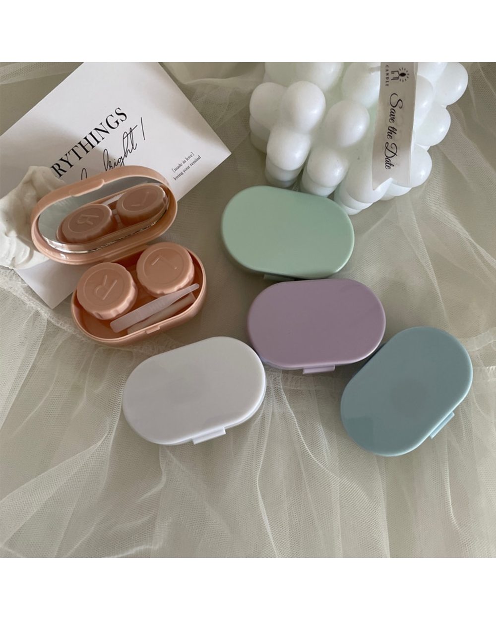 Smooth Candy Color Portable Mini Contact Lens Case For Travel Lady Holder Storage Eye Care Container With Mirror Lenses front-0