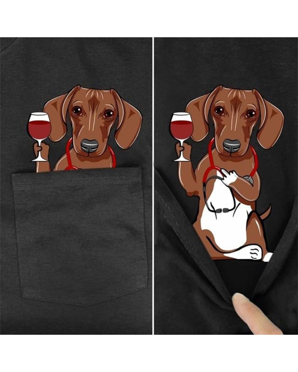 Brand Summer Pocket Dachshund Printed T-shirt Men Women Shirts Casual Tops Unisex Cotton Tops front-0