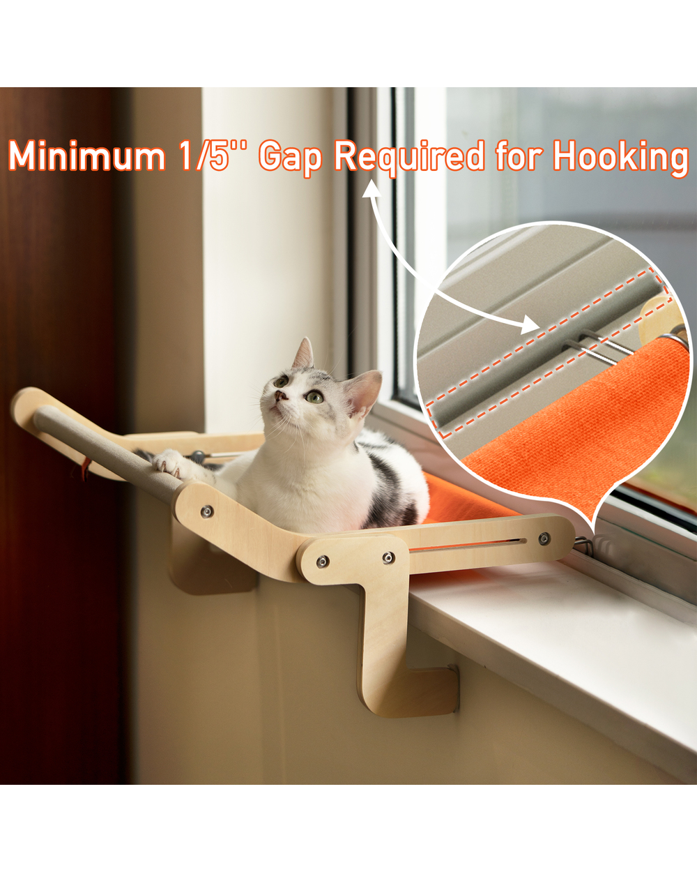 Mewoofun Sturdy Cat Window Perch Wooden Assembly Hanging Bed Cotton Canvas Easy Washable Multi-Ply Plywood Hammock front-1