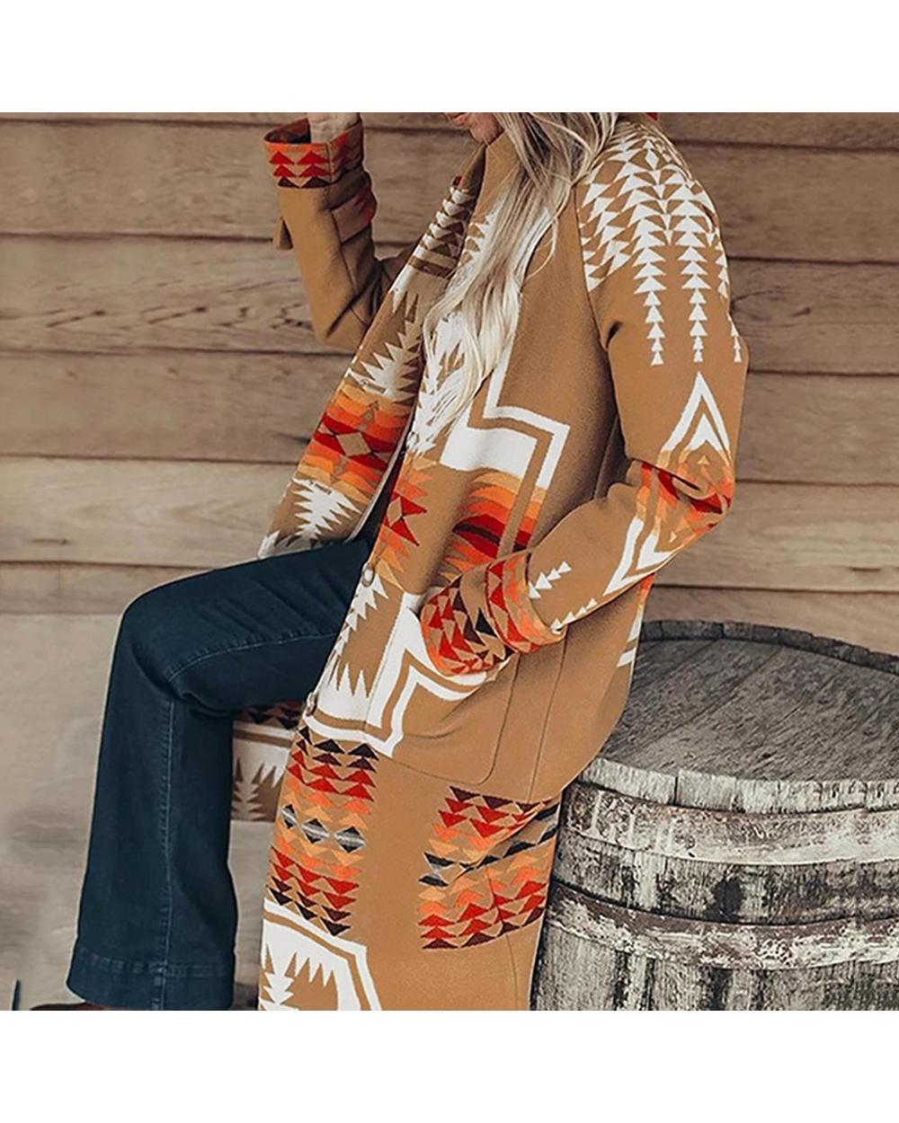 Jackets Winter Warm Long Sleeve Color Block Retro Floral Print Coat Outerwear Women's Clothing Street wear front-0