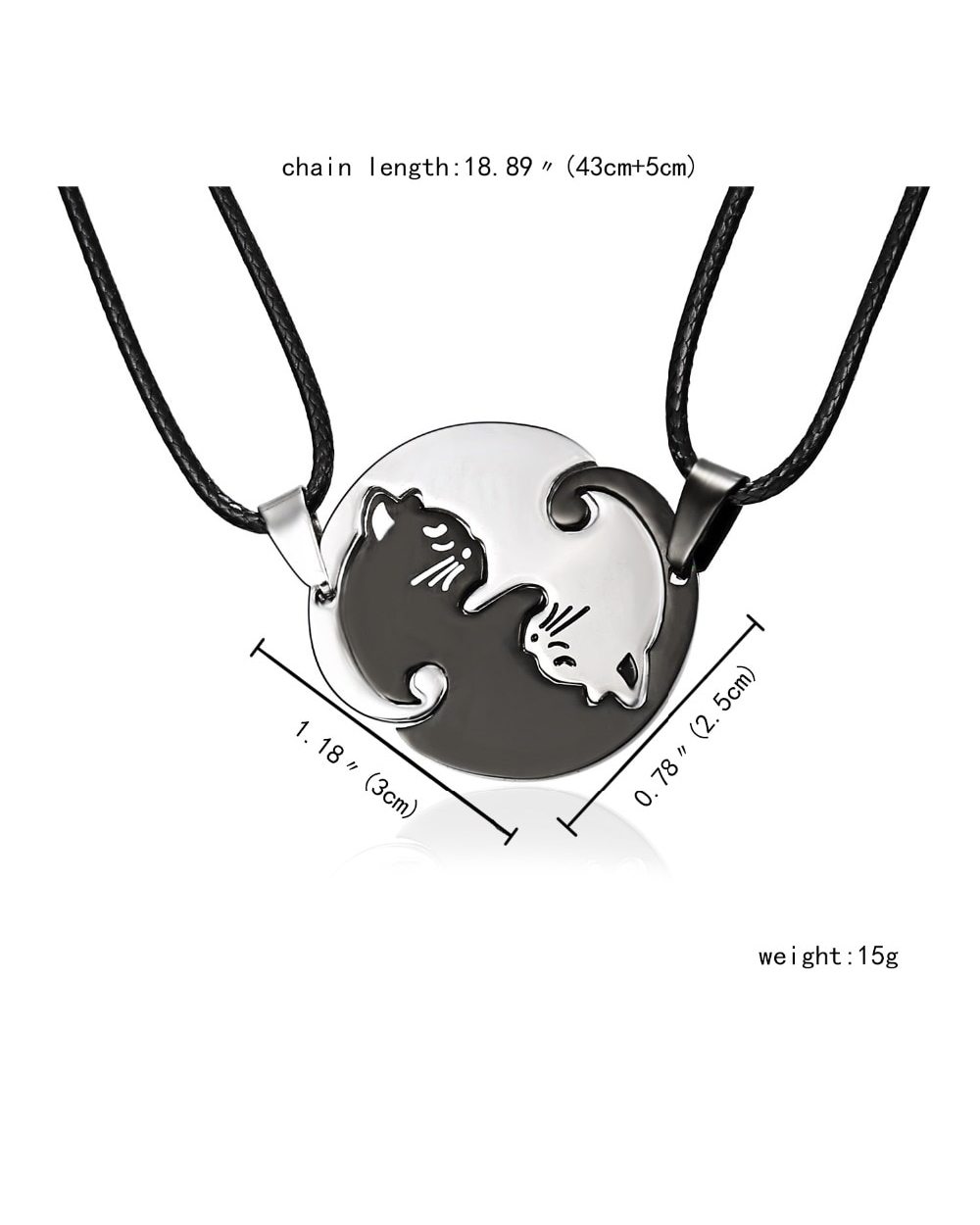 Cat Couple Jewelry Necklace Black White Kitten Animal Pendant Necklace Women Valentine's Day Gift front-1