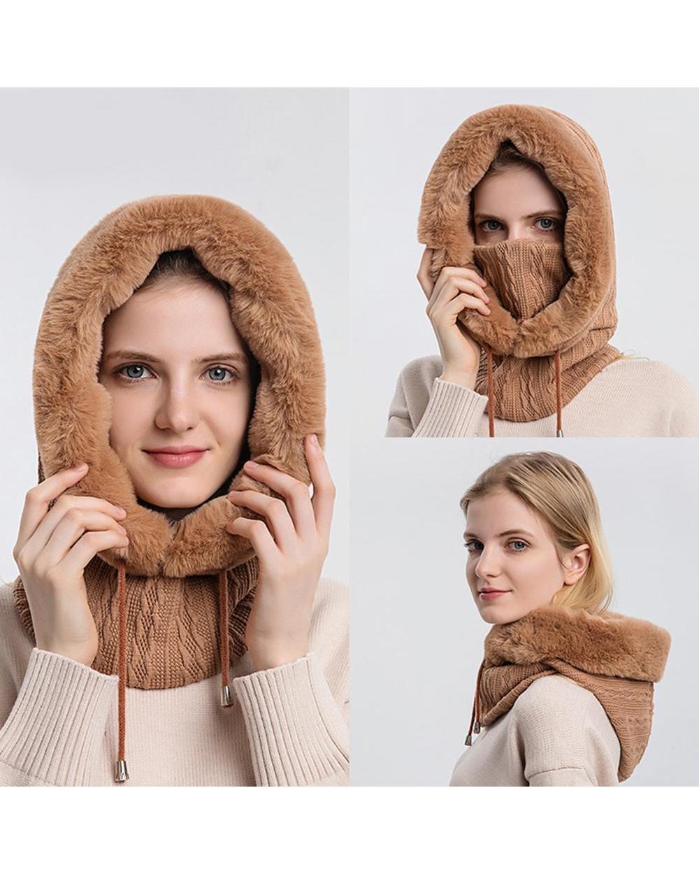 Thick Warm Winter Hat Hood Cold-Proof Ski Warm Cold-Proof Headwear Scarf Integrated Windproof Hat Mountaineering F V1u2 front-3
