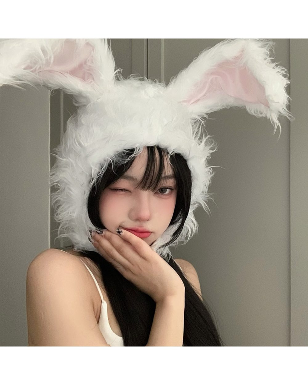 Kawaii Rabbit Bunny Ears Hat Women Girls Cute Earflap Cap Warm Head Warmer Winter Hat Girls Beanie front-2