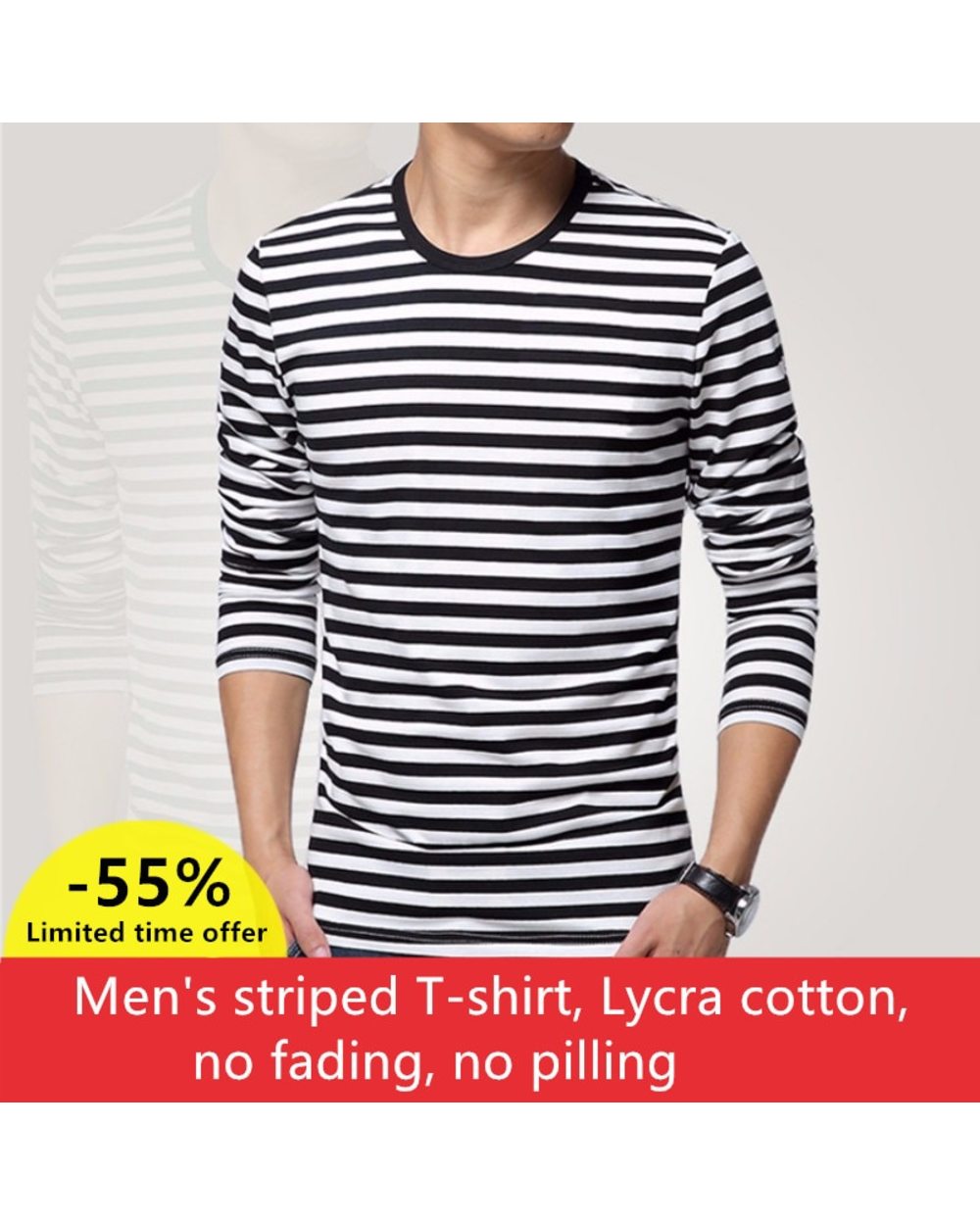 Navy style longsleeve shirt men Tshirt oneck stripe t shirt men shirt navy vintage basic 95 cotton shirt front-0