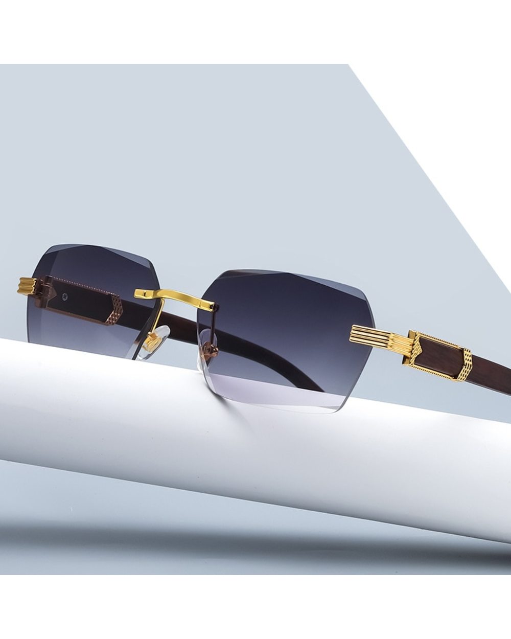 Luxury Rimless Square Sunglasses Man Brand Designer Frameless Gradient Sun Glasses Woman Fashion Vintage Wooden Oculos front-0