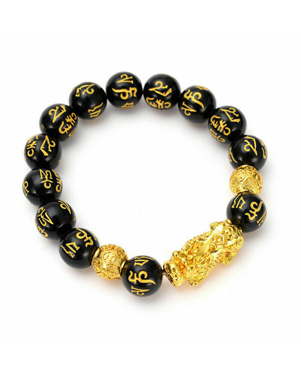 Bluestar Feng Shui Stone Bracelet Men Women Unisex Beads Wristband Gold Black Pixiu Wealth And Good Luck Women Bracelet front-1