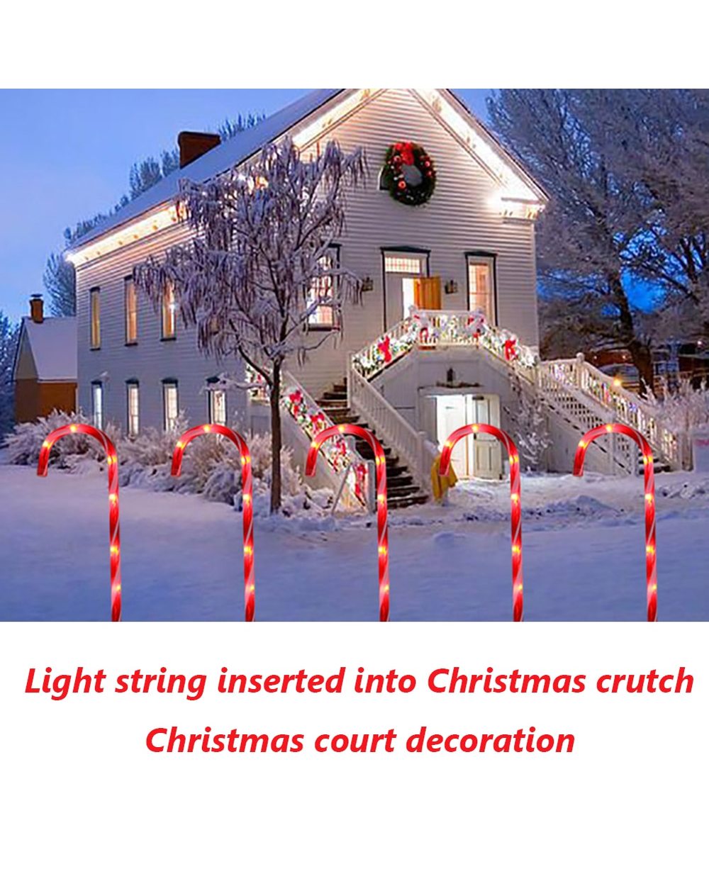 5Pcs New Year Christmas Decoration Solar LED Lights Christmas Candy Cane Lights Lawn Lamp Outdoor Ground Lighting Decor front-2