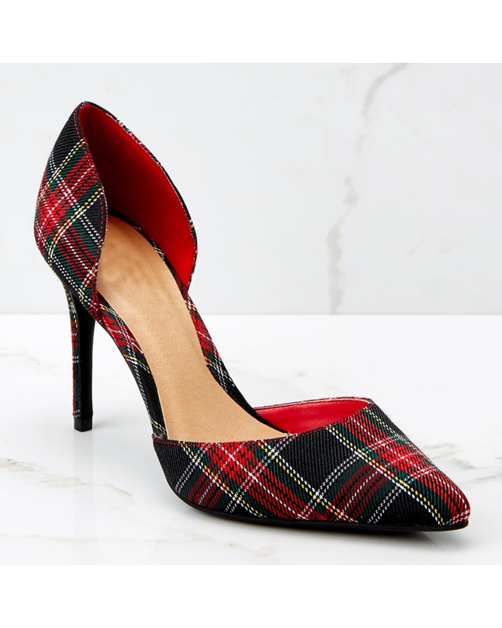 Elegant Scottish Pattern High Heels Thin Heels Shallow Pointed Toes front-2