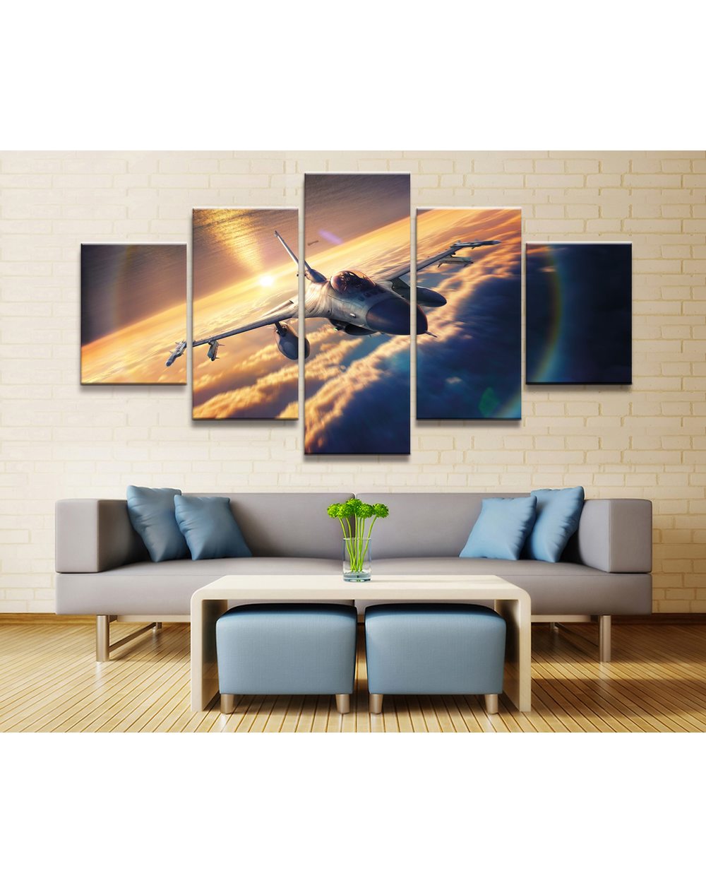 Fighter Military Weapons Picture Print Space 5 Panel Canvas Art Wall Decor front-1
