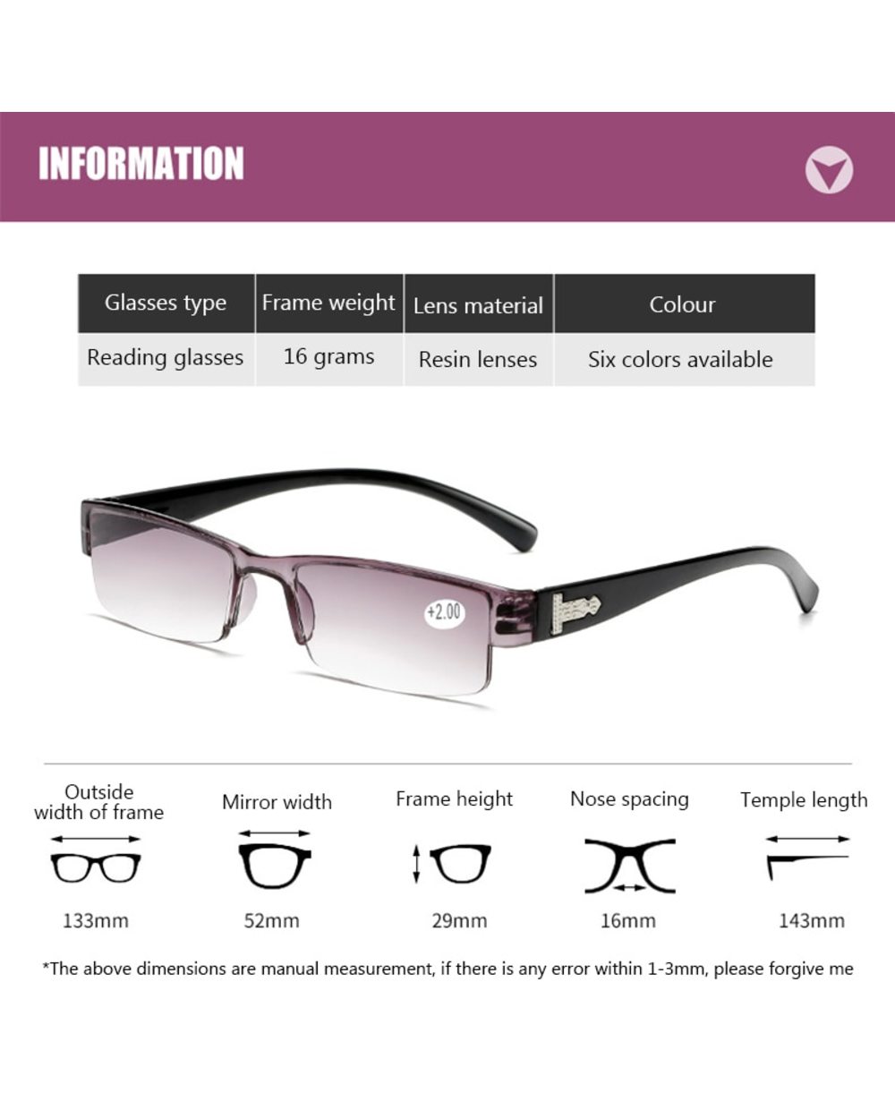 Korean Fashion Reading Glasses Men Women Clear Lens Half Frame Presbyopic Eyewear 1.0 1.5 2.0 2.5 3.0 3.5 4.0 For Reader front-3