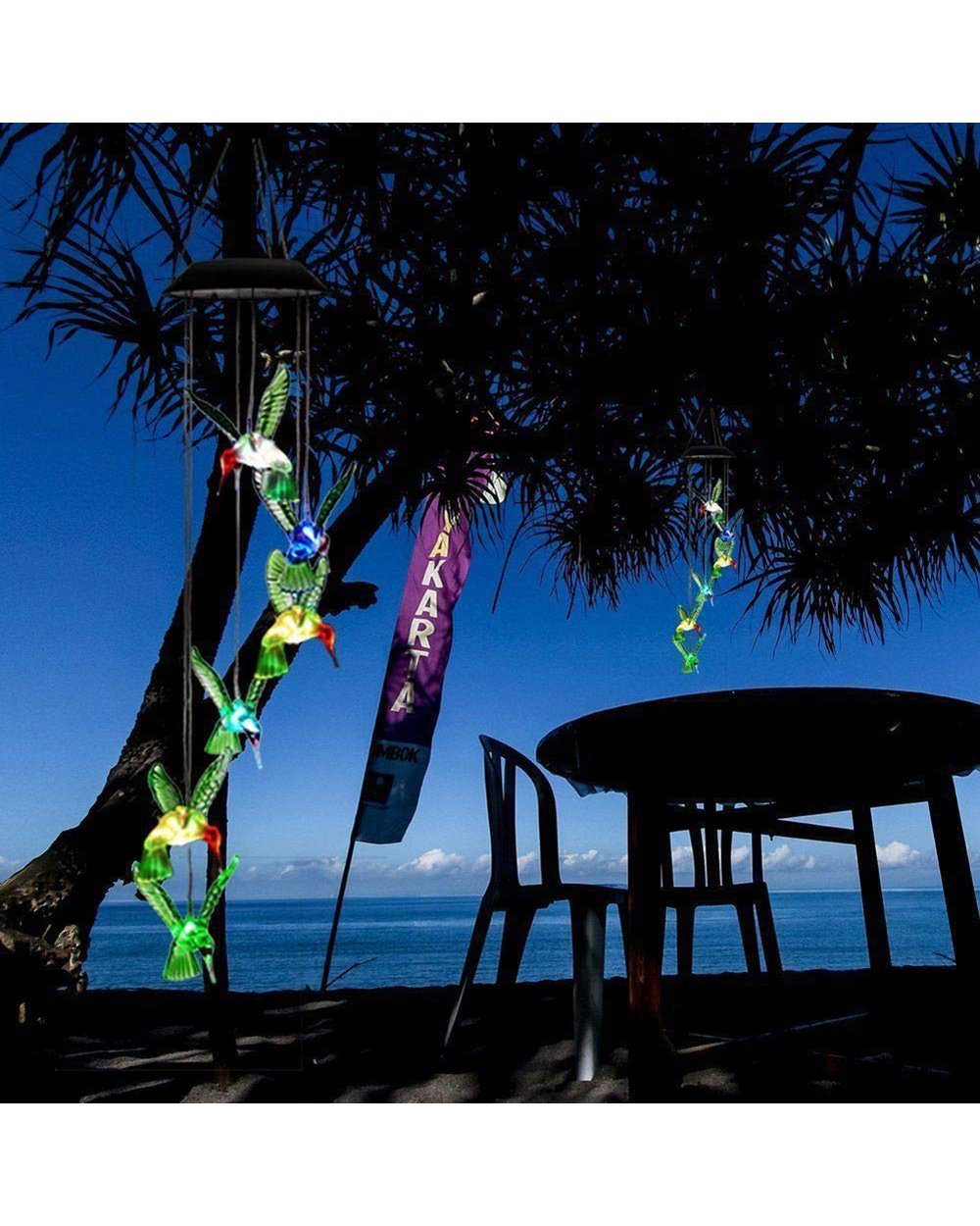 Led Colorful Wind Chime Solar Power Lamp Waterproof Outdoor Crystal Hummingbird Butterfly Windchime Solar Light For Gar front-2