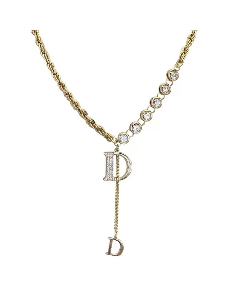 Designer Luxury Zircon D Letter Pendant Long Necklace front-4