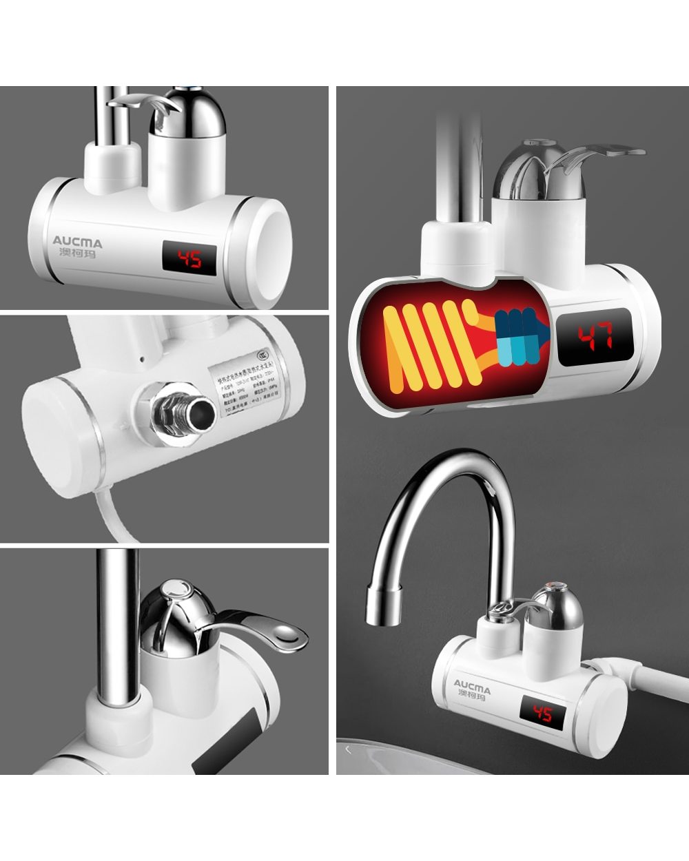 3000W Instant Electric Water Heater Faucet With Temperature Display Fast Heating Electric Tap Instantaneous Boiler 220V front-3